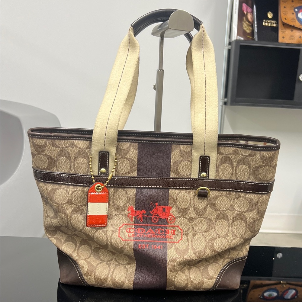 Coach Signature Brown and Tan Tote